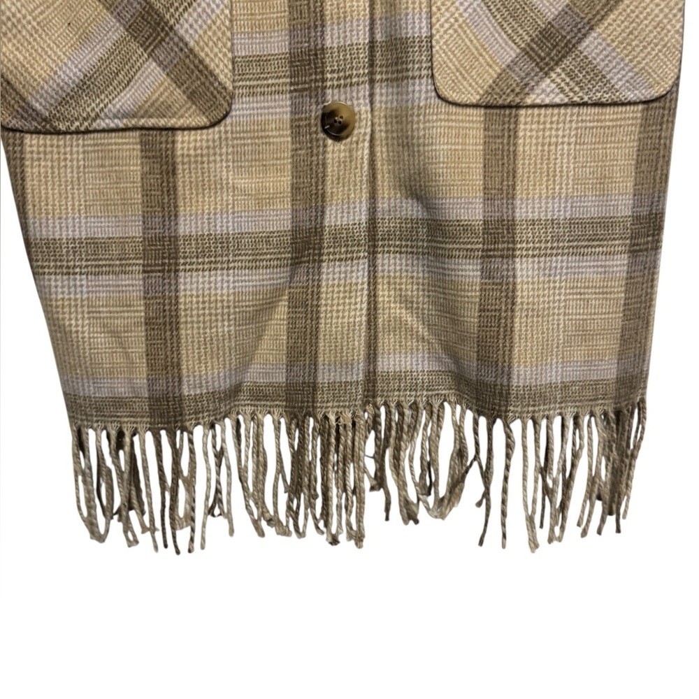 7 For All Mankind Plaid Fringe Hem Coat - Bohemian Chic Peacoat Size Small - Picture 2 of 5